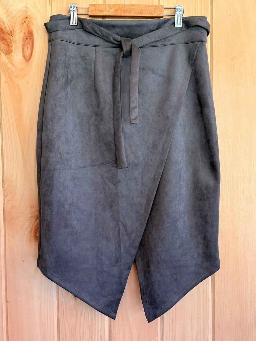 Favlux Fashion Grey Faux Suede Belted Faux Wrap Tulip Skirt - Size L
